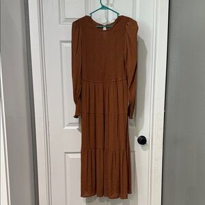 Chic Long Sleeve Brown Dress
